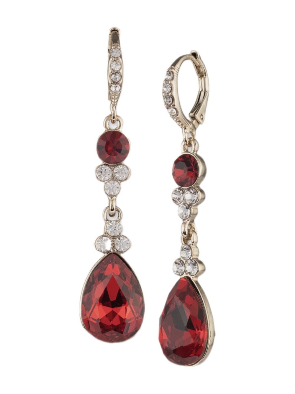 Givenchy Gold-Tone Red Crystal Teardrop Drop Earrings
